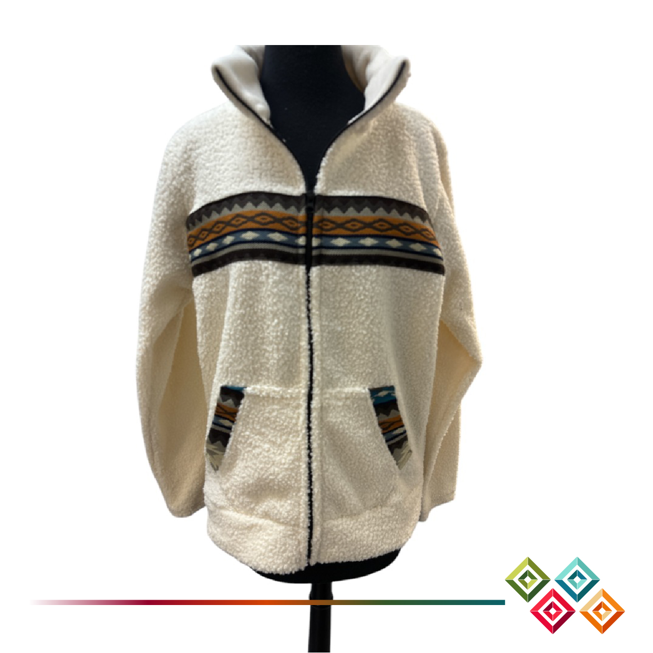 Warm Sherpa Jacket with Ecuadorian Textile Patterns