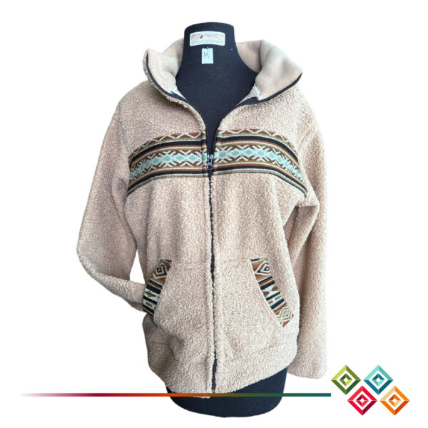 Warm Sherpa Jacket with Ecuadorian Textile Patterns - Image 3