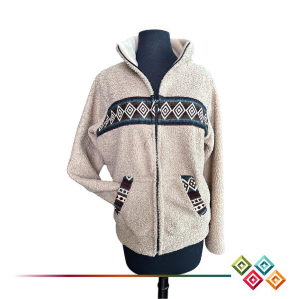 Warm Sherpa Jacket with Ecuadorian Textile Patterns - Image 11